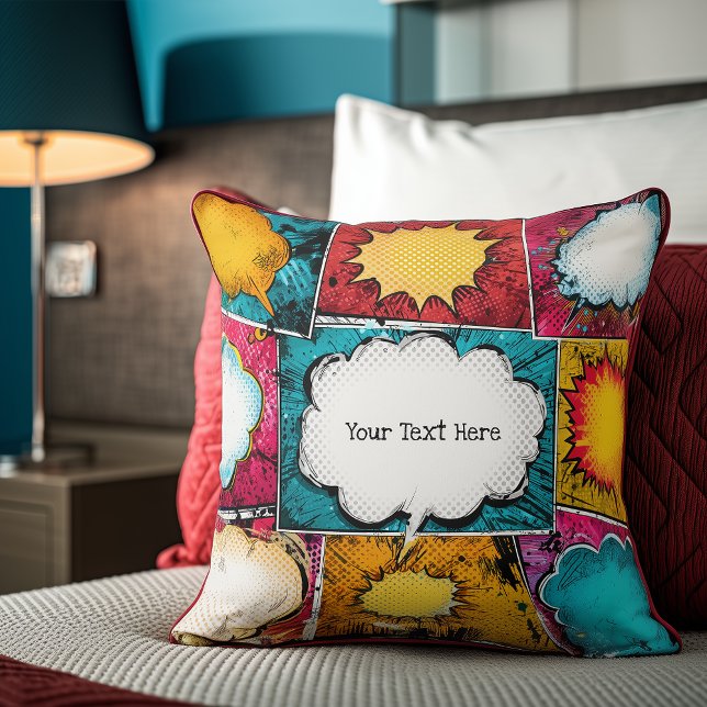 Bright Comic Book Pop Art Throw Pillow (Creator Uploaded)