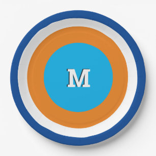 Bright Concentric Circles Monogrammed Geometric Paper Plate