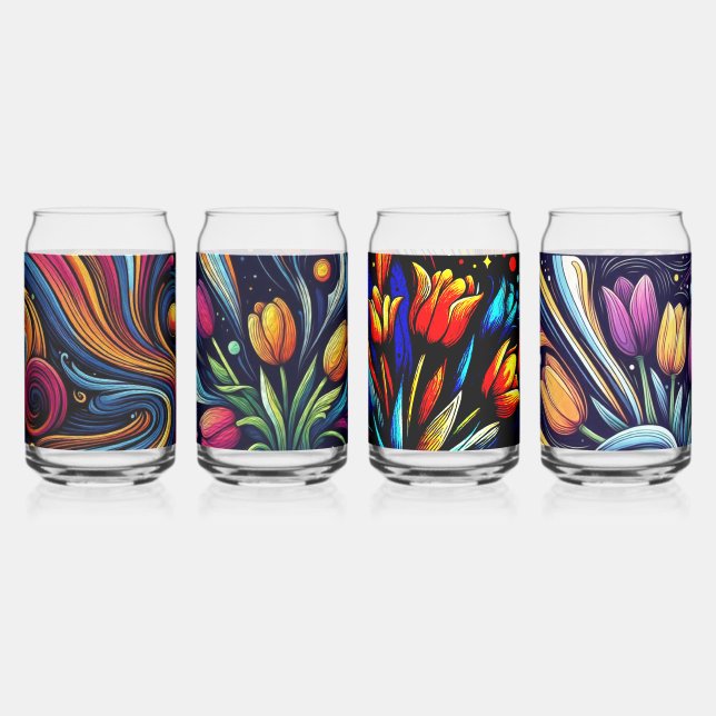 Bright Contemporary Flowers Art Can Glass  (Front)
