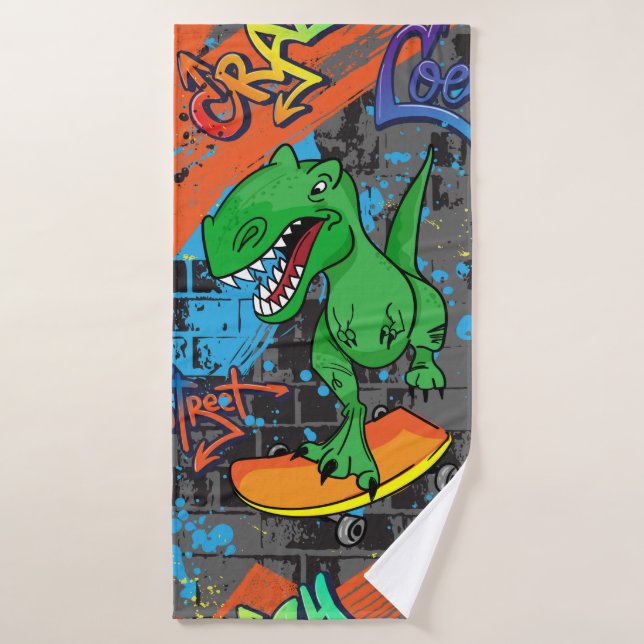 Bright cool seamless pattern with dinosaur on a sk bath towel (Bath Towel)
