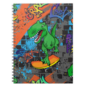 Bright cool seamless pattern with dinosaur on a sk notebook