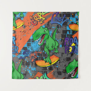 Bright cool seamless pattern with dinosaur on a sk tapestry