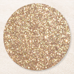 Bright Copper Glitter Sparkles Round Paper Coaster
