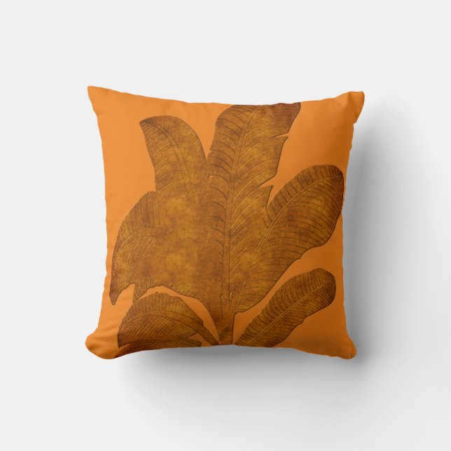 Bright Copper Look Banana Leaves Throw Pillow (Front)