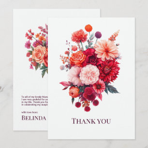 Bright Coral & Fuchsia Floral Bouquet Thank You Card