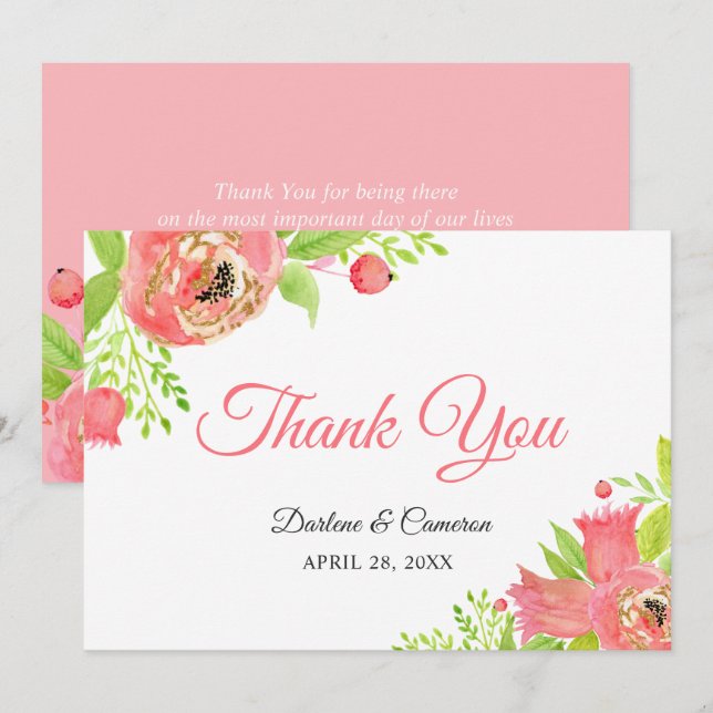 Bright Coral Pink Botanical Garden Thank You (Front/Back)