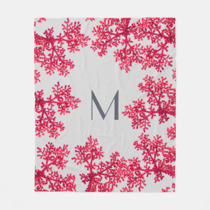Bright Coral Pink Buds Monogram Fleece Blanket
