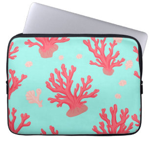 Bright Coral Teal Ocean Simple Nautical Summer Laptop Sleeve