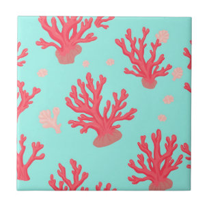 Bright Coral Teal Ocean Simple Nautical Summer Tile