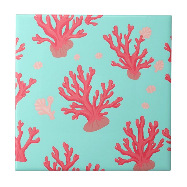 Bright Coral Teal Ocean Simple Nautical Summer  Tile (Front)