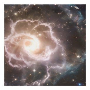 Bright Cosmic Nebula Rose Blossom Glossy Poster