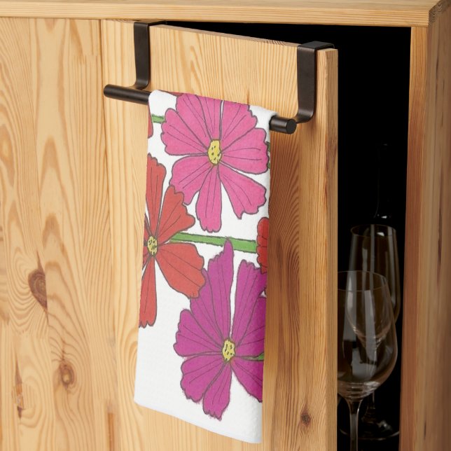 Bright Cosmos Floral Print Kitchen Towel (Thirds Fold)