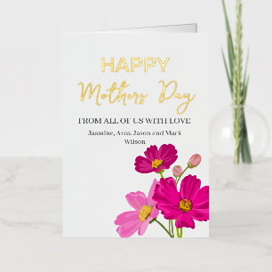 Bright Cosmos Flowers Happy Mothers Day Gold Foil Holiday Card