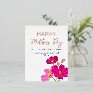 Bright Cosmos Flowers Happy Mothers Day Gold Foil Holiday Postcard