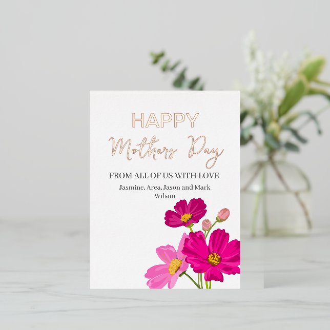 Bright Cosmos Flowers Happy Mothers Day Gold Foil Holiday Postcard (Standing Front)