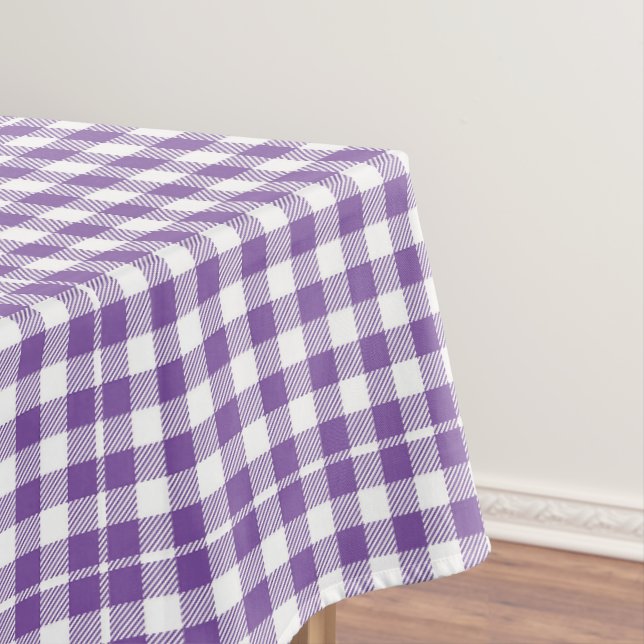 Bright Cottage Modern Gingham Classic Purple Tablecloth (In Situ)