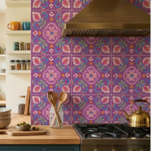 Bright Cottage Purple and Blue Floral Tile