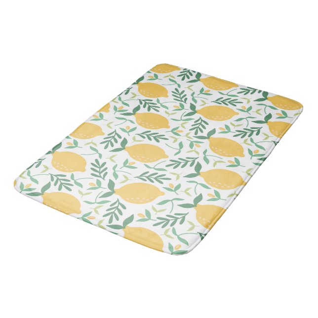 Bright Country Farm Yellow Lemon Pattern Bath Mat (Angled)