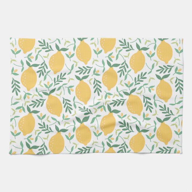 Bright Country Farm Yellow Lemon Pattern Kitchen Towel (Horizontal)