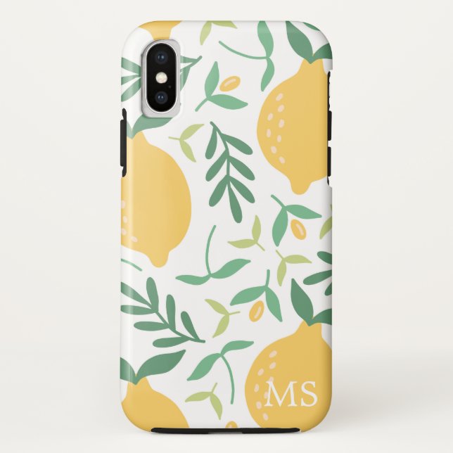Bright Country Farm Yellow Lemon Pattern Monogram Case-Mate iPhone Case (Back)