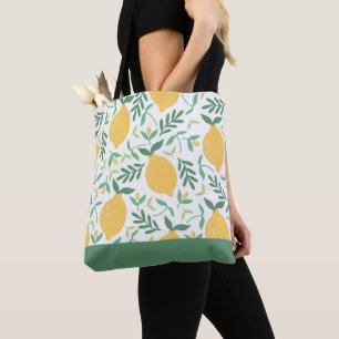 Bright Country Farm Yellow Lemon Pattern Tote Bag