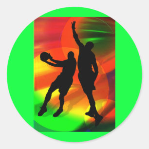 Bright Court Lights and Basketball Duo Classic Round Sticker