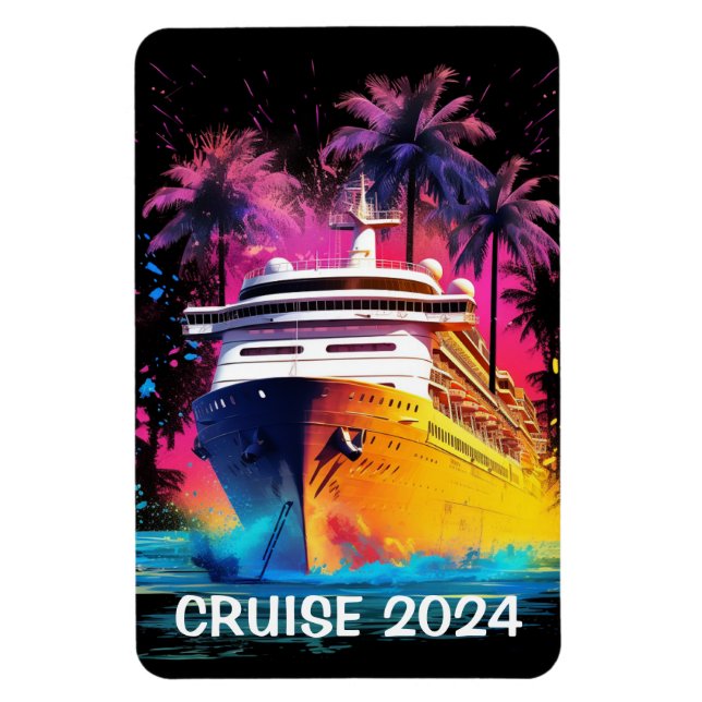 Bright Cruise Ship with Palm Trees Magnet (Vertical)