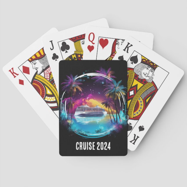Bright Cruise Ship with Palm Trees Playing Cards (Back)