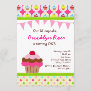 Bright Cupcake Invitations - First Birthday Party