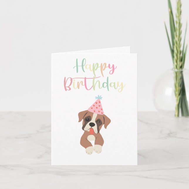 Bright & Cute, Boxer Dog Birthday Card (Front)
