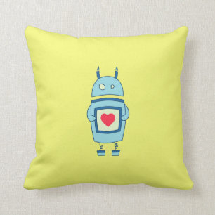 Bright Cute Clumsy Robot With Heart Throw Pillow