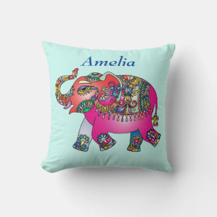 Bright Cute Elephant Show Your Colours Personalize Throw Pillow