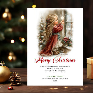 Bright Cute Little Girl Holiday Scene Christmas Ca Card