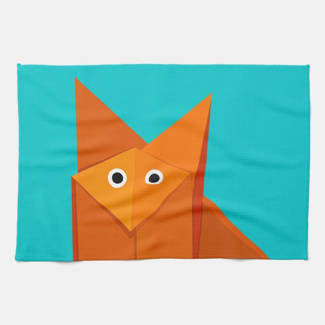 Bright Cute Origami Fox Kitchen Towel (Horizontal)