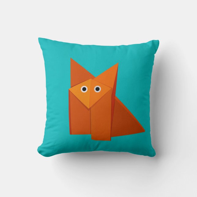 Bright Cute Origami Fox Throw Pillow (Front)