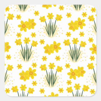 Bright daffodils, seamless pattern square sticker