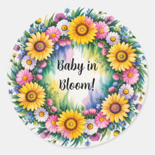 Bright Daisies and Wildflowers Girl Baby Shower Classic Round Sticker