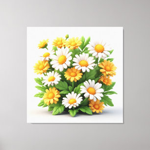 Bright Daisy Bouquet With White And Yellow Flowers Canvas Print