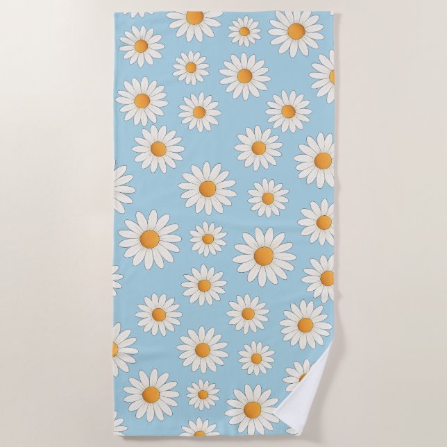Bright Daisy Pattern – Floral Summer Accessory -  Beach Towel (Front)