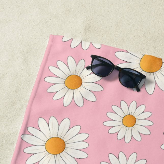 Bright Daisy Pattern – Floral Summer Accessory -  Beach Towel (In Situ)