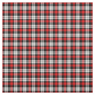 Bright Dark Red Black White Tartan Squares Pattern Fabric