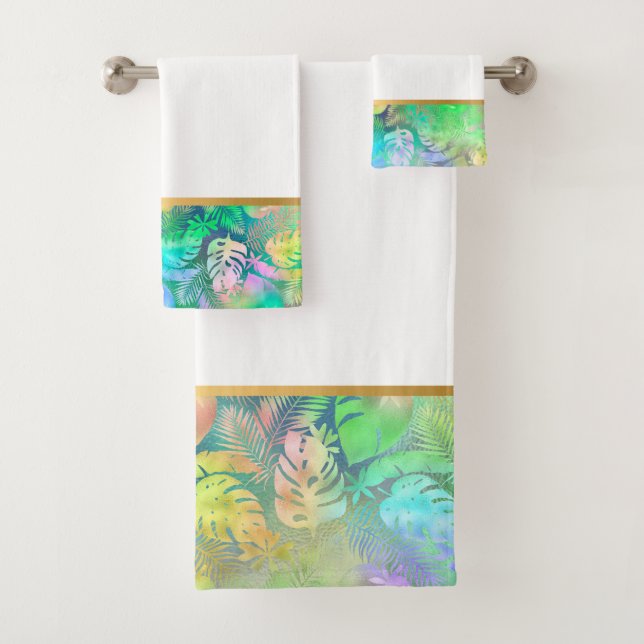 BRIGHT DAY TROPICAL GOLD BATHROOM TOWEL SET (Insitu)