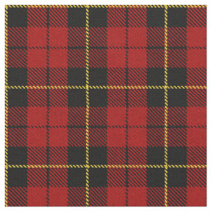 Bright deep cherry Red plaid yellow & black stripe Fabric