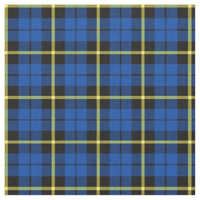 Bright deep royal blue yellow strip plaid print2 fabric (Close Up)