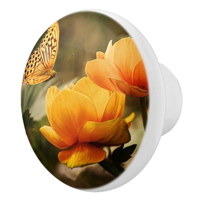Bright Deep Yellow Flowers with Butterfly Ceramic Knob (Right)
