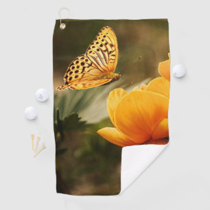 Bright Deep Yellow Flowers with Butterfly Golf Towel