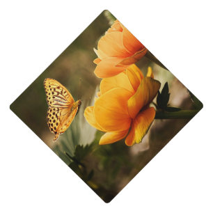 Bright Deep Yellow Flowers with Butterfly Graduation Cap Topper