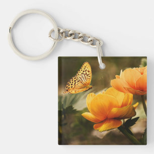 Bright Deep Yellow Flowers with Butterfly Keychain
