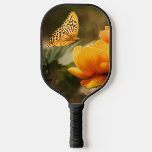 Bright Deep Yellow Flowers with Butterfly Pickleball Paddle