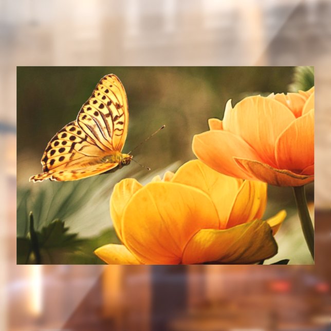 Bright Deep Yellow Flowers with Butterfly Window Cling (Sheet 2)